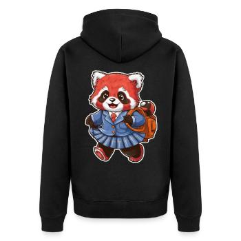 Red Kawaii Panda Wearing School Uniform - Unisex Premium Organic Zip Hoodie - black - Back - Nico (187cm)