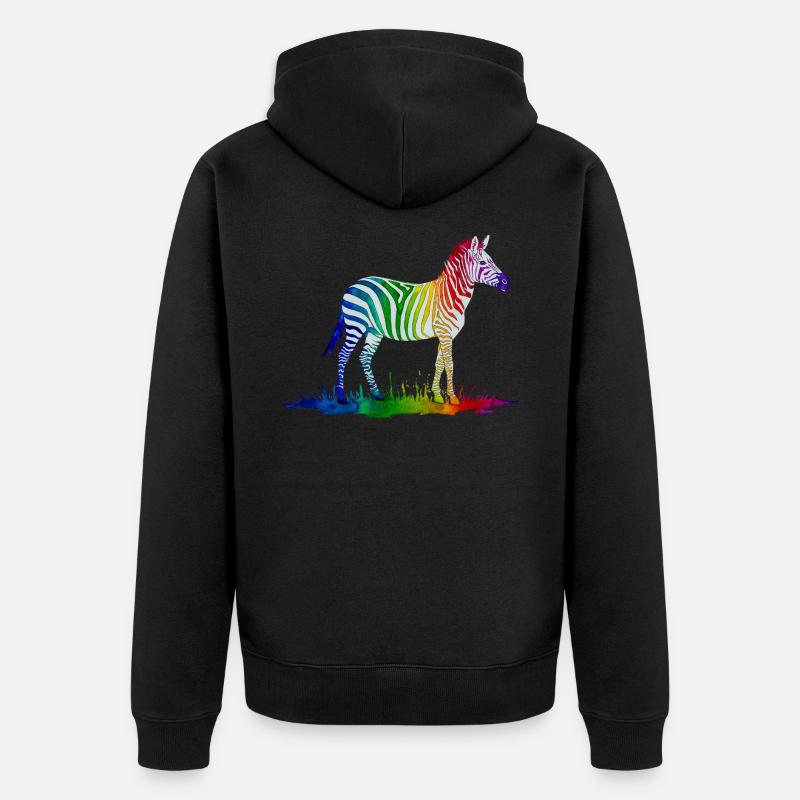 Regenbogen Zebra - Unisex Premium Bio Zip Hoodie - Schwarz