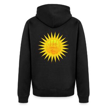 Here comes the sun - Sonne - Sonnenschein - Unisex Premium Bio Zip Hoodie - Schwarz - Hinten - Nico (187cm)