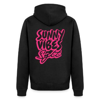 SUNNY VIBES SYLT - Unisex Premium Bio Zip Hoodie - Schwarz - Hinten - Nico (187cm)