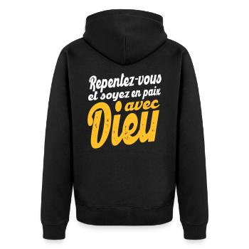 Soyez en paix avec Dieu - Veste à capuche bio Premium Unisexe - noir - Dos - Nico (187cm)