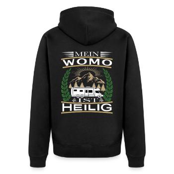 MEIN WOMO IST HEILIG - camping - Unisex Premium Bio Zip Hoodie - Schwarz - Hinten - Nico (187cm)