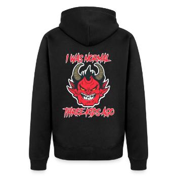 Vor drei Kindern war ich noch normal - Unisex Premium Bio Zip Hoodie - Schwarz - Hinten - Nico (187cm)