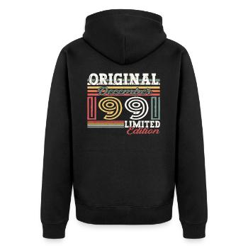 Décembre Né 1991 Cadeau de 31e anniversaire - Veste à capuche bio Premium Unisexe - noir - Dos - Nico (187cm)