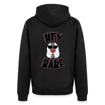 Hey Babe, Valentinstags Zwinkern - Unisex Premium Bio Zip Hoodie - Schwarz - Hinten - Nico (187cm)