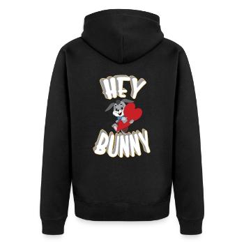 Hey Hase, Zwinkern Sie - Unisex Premium Bio Zip Hoodie - Schwarz - Hinten - Nico (187cm)
