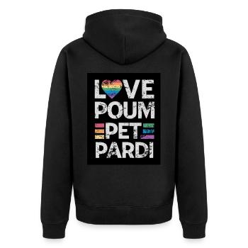 LOVE POUMPET NATÜRLICH - Unisex Premium Bio Zip Hoodie - Schwarz - Hinten - Nico (187cm)