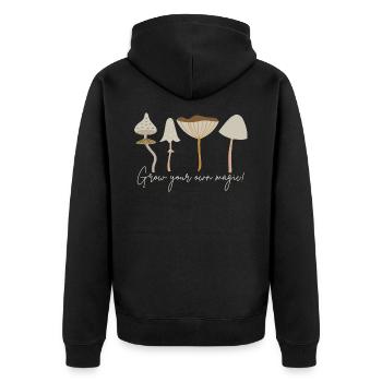 Züchte deine eigene Magie! Pastell-Pilze Ruhe - Unisex Premium Bio Zip Hoodie - Schwarz - Hinten - Nico (187cm)