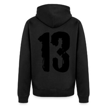 13 Zahl Trikot - Unisex Premium Bio Zip Hoodie - Schwarz - Hinten - Nico (187cm)