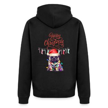 Merry Christmas - Pug, Mops, Weihnachten ugly xmas - Unisex Premium Bio Zip Hoodie - Schwarz - Hinten - Nico (187cm)
