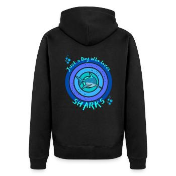 Nur ein Junge, der Haie liebt. Hai - Unisex Premium Bio Zip Hoodie - Schwarz - Hinten - Nico (187cm)