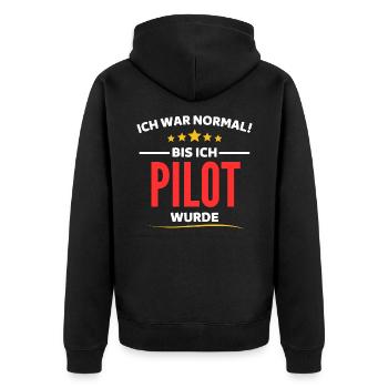 Ich war normal bis ich Pilot wurde - Unisex Premium Bio Zip Hoodie - Schwarz - Hinten - Nico (187cm)