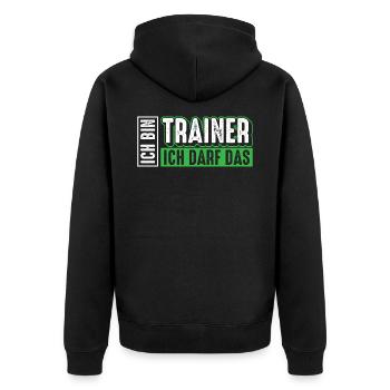 Trainer | Ich bin Trainer ich darf das - Unisex Premium Bio Zip Hoodie - Schwarz - Hinten - Nico (187cm)