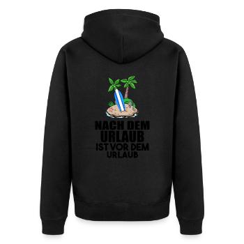 Urlaub - Unisex Premium Bio Zip Hoodie - Schwarz - Hinten - Nico (187cm)