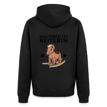 Reiterin Nachwuchs Pferd - Unisex Premium Bio Zip Hoodie - Schwarz - Hinten - Nico (187cm)