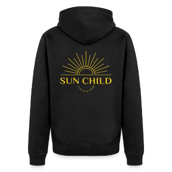 SUN CHILD - LIVE LOVE LAUGH - Unisex Premium Bio Zip Hoodie - Schwarz - Hinten - Nico (187cm)