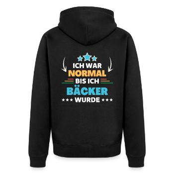Ich war normal bis ich Bäcker wurde - Unisex Premium Bio Zip Hoodie - Schwarz - Hinten - Nico (187cm)
