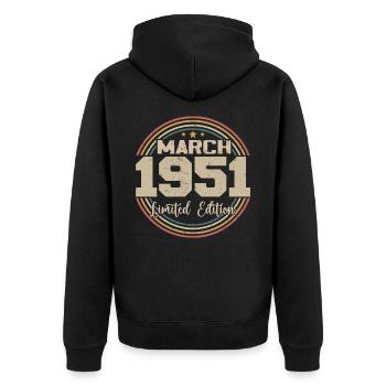 Awesome seit März 1951 Geburtstag 1951 Geschenk - Unisex Premium Bio Zip Hoodie - Schwarz - Hinten - Nico (187cm)