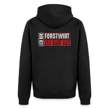 Forstwirt | Ich bin Forstwirt ich darf das - Unisex Premium Bio Zip Hoodie - Schwarz - Hinten - Nico (187cm)