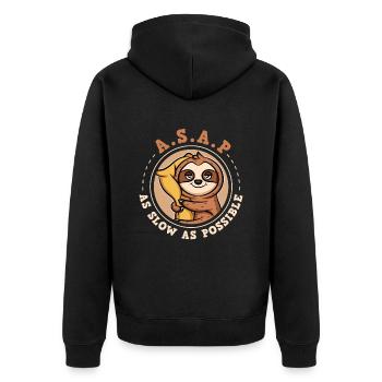 ASAP - As Slow As Possible Faultier - Unisex Premium Bio Zip Hoodie - Schwarz - Hinten - Nico (187cm)