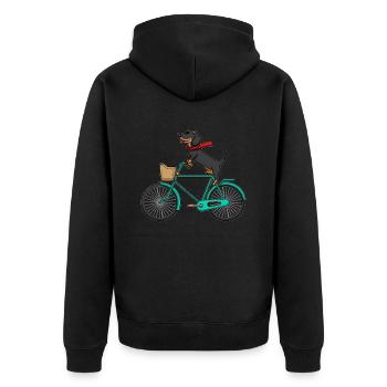 Fröhlicher Dackel fährt Fahrrad - Dackel - Unisex Premium Bio Zip Hoodie - Schwarz - Hinten - Nico (187cm)