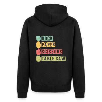 Stein, Papier, Schere, Kreissäge Schreiner - Unisex Premium Bio Zip Hoodie - Schwarz - Hinten - Nico (187cm)