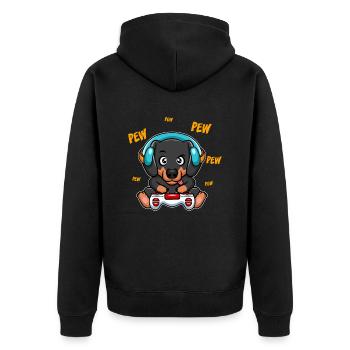 Dachshund Teckel gambles plays video game - Unisex Premium Organic Zip Hoodie - black - Back - Nico (187cm)