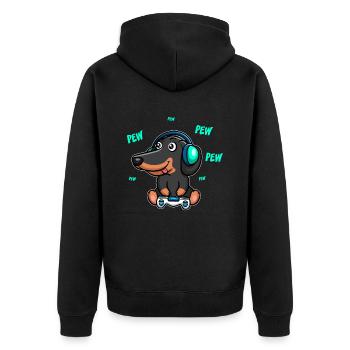 Dachshund Teckel gambles plays video game - Unisex Premium Organic Zip Hoodie - black - Back - Nico (187cm)