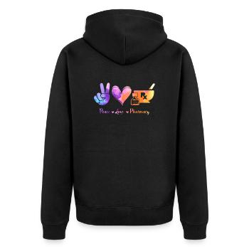 Peace, Love Pharmacy - Pharmazie Pharmakant - Unisex Premium Bio Zip Hoodie - Schwarz - Hinten - Nico (187cm)