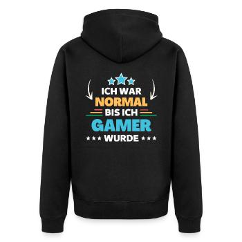 Ich war normal bis ich Gamer wurde - Unisex Premium Bio Zip Hoodie - Schwarz - Hinten - Nico (187cm)