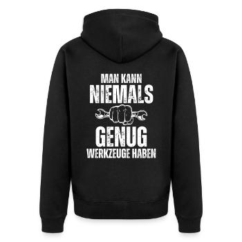 Funny Craftsman Mechanic Monteur Electricians Cool - Unisex Premium Bio Zip Hoodie - Schwarz - Hinten - Nico (187cm)