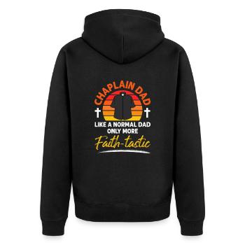 Chaplain Parish Priest - Unisex Premium Organic Zip Hoodie - black - Back - Nico (187cm)