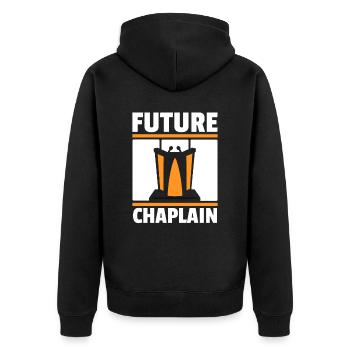 Chaplain Parish Priest - Unisex Premium Organic Zip Hoodie - black - Back - Nico (187cm)