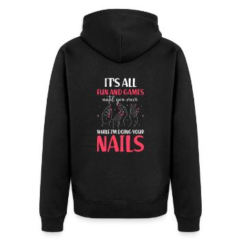 Nail Tech Maniküre Nail Technikerin - Unisex Premium Bio Zip Hoodie - Schwarz - Hinten - Nico (187cm)
