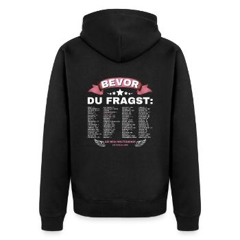 Bevor du fragst nein Spruch International Nein - Unisex Premium Bio Zip Hoodie - Schwarz - Hinten - Nico (187cm)