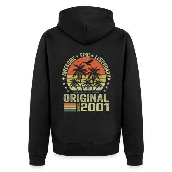 Fête D'anniversaire 2001 Millésime 2001 Rétro 2001 - Veste à capuche bio Premium Unisexe - noir - Dos - Nico (187cm)