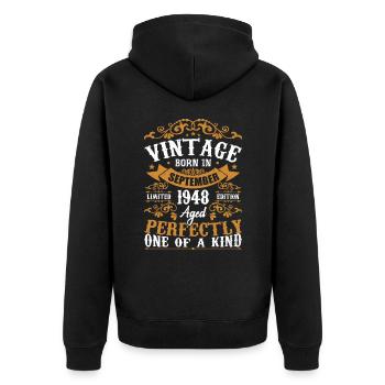 1948 September 1948 Gift 76th Anniversary 1948 - Unisex Premium Organic Zip Hoodie - black - Back - Nico (187cm)