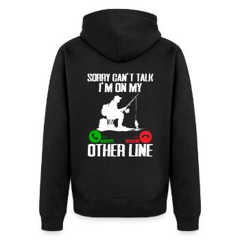 Lustig Angeln Männer Papa Fischer Lustig Fisch Barsch - Unisex Premium Bio Zip Hoodie - Schwarz - Hinten - Nico (187cm)
