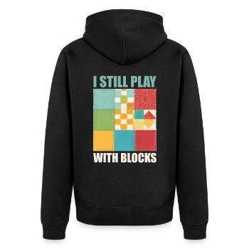 Lustiges Quilten, ich spiele immer noch mit Blocks Quilt - Unisex Premium Bio Zip Hoodie - Schwarz - Hinten - Nico (187cm)