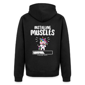 Lustiges süßes Einhorn Workout Gym Fitness Einhorn - Unisex Premium Bio Zip Hoodie - Schwarz - Hinten - Nico (187cm)