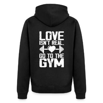 Liebe Isn't Real Geh Zum Fitnessstudio Lustiges Workout - Unisex Premium Bio Zip Hoodie - Schwarz - Hinten - Nico (187cm)