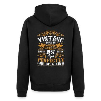 1957 Retro 1957 Octobre Anniversaire Octobre 1957 - Veste à capuche bio Premium Unisexe - noir - Dos - Nico (187cm)