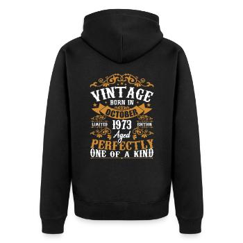 1973 Retro 1973 October Anniversary October 1973 - Unisex Premium Organic Zip Hoodie - black - Back - Nico (187cm)