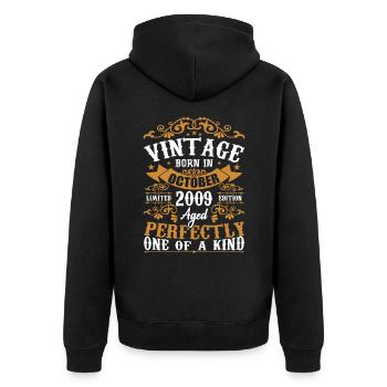 2009 Retro 2009 Octobre Anniversaire Octobre 2009 - Veste à capuche bio Premium Unisexe - noir - Dos - Nico (187cm)