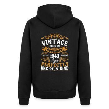 Vintage November 1943 Birthday November 1943 - Unisex Premium Organic Zip Hoodie - black - Back - Nico (187cm)