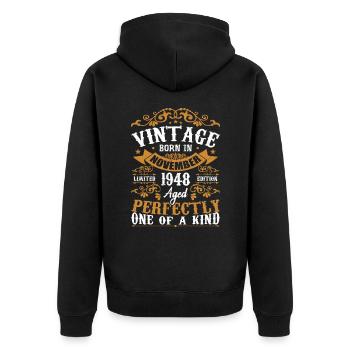 Vintage November 1948 Birthday November 1948 - Unisex Premium Organic Zip Hoodie - black - Back - Nico (187cm)