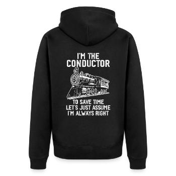 Niedlicher Zugführer Männer Frauen Eisenbahn Zug Liebhaber - Unisex Premium Bio Zip Hoodie - Schwarz - Hinten - Nico (187cm)