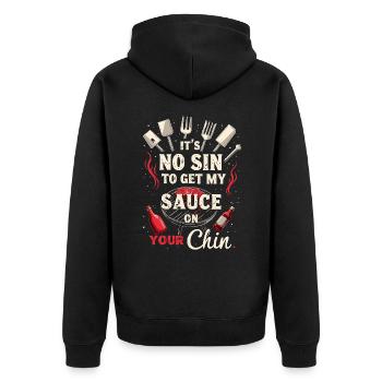 Lustig BBQ Männer Frauen Grillen Fleisch Räuchern Grillen - Unisex Premium Bio Zip Hoodie - Schwarz - Hinten - Nico (187cm)