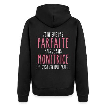 Nicht perfekt, aber ich bin ein Monitor - Unisex Premium Bio Zip Hoodie - Schwarz - Hinten - Nico (187cm)