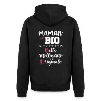 Cadeau maman personnalisé humour fête des mères - Veste à capuche bio Premium Unisexe - noir - Dos - Nico (187cm)